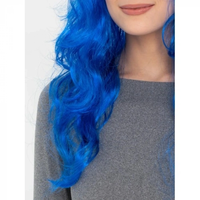 HERŞEYTREND Mavi Renk Uzun Dalgalı Parti Peruğu