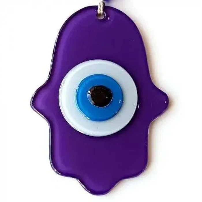 Litae Trend Nazar Boncuklu Şeffaf Mor Fatma Ana Bereket Eli Cam Duvar Süsü