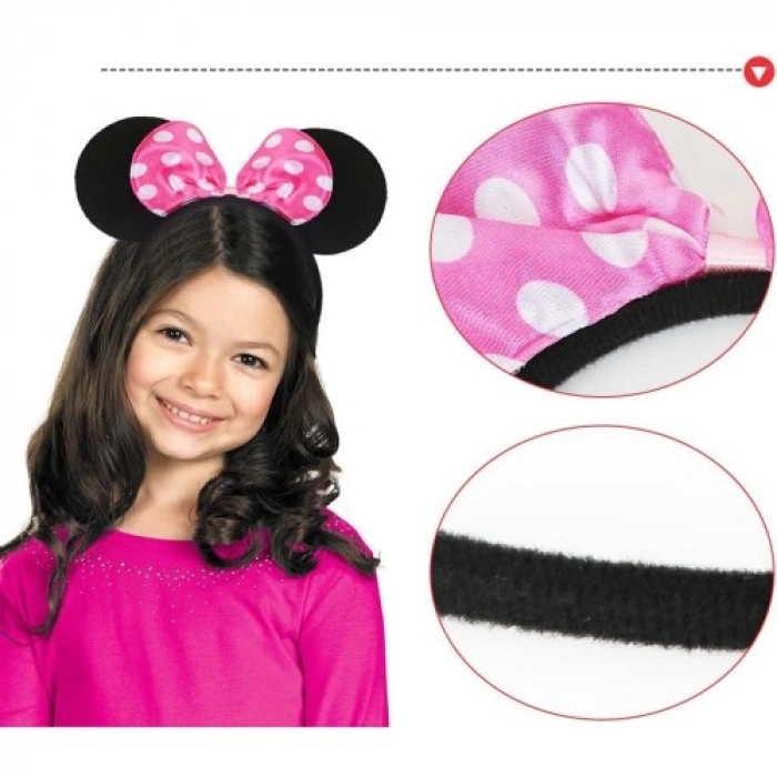 Litae Trend Pembe Fiyonklu Minnie Mouse Tacı Mini Kulak
