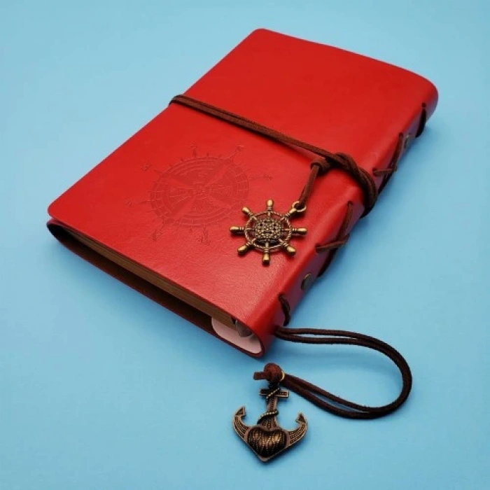 Litae Trend  Pusula Tasarımlı Kırmızı Deri Defter