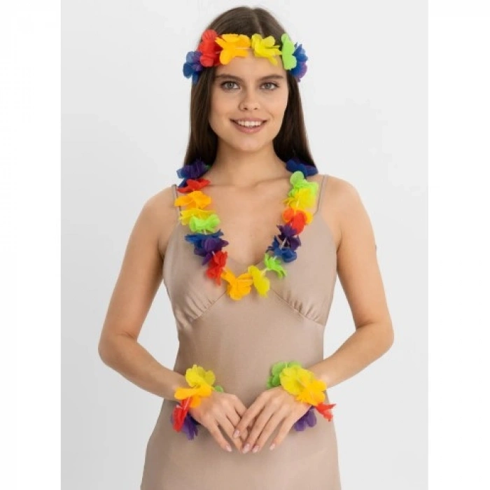 Litae Trend Rengarenk Hawaii Kolye Taç Bileklik Seti