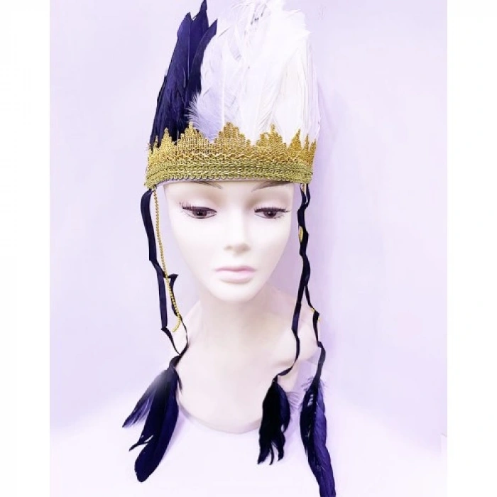 Litae Trend Siyah Beyaz Renk Tüylü Kızılderili Başlığı | Taraftar Başlığı