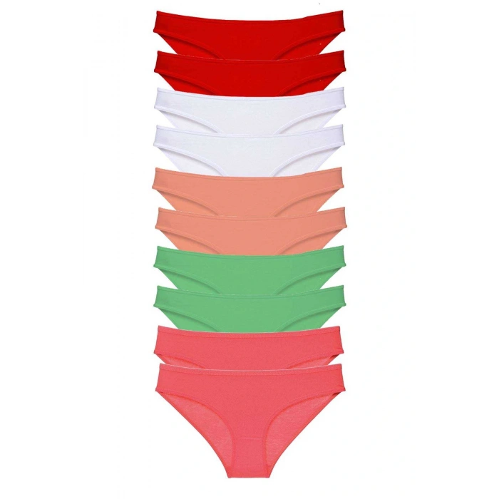 LitaeTrend 10 adet Süper Eko Set Likralı Kadın Slip Külot Kırmızı Beyaz Pudra Yeşil Fuşya