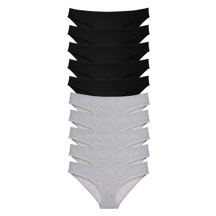 LitaeTrend 10 adet Süper Eko Set Likralı Kadın Slip Külot Siyah Gri