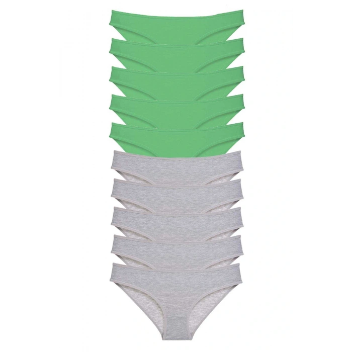 LitaeTrend 10 adet Süper Eko Set Likralı Kadın Slip Külot Yeşil Gri