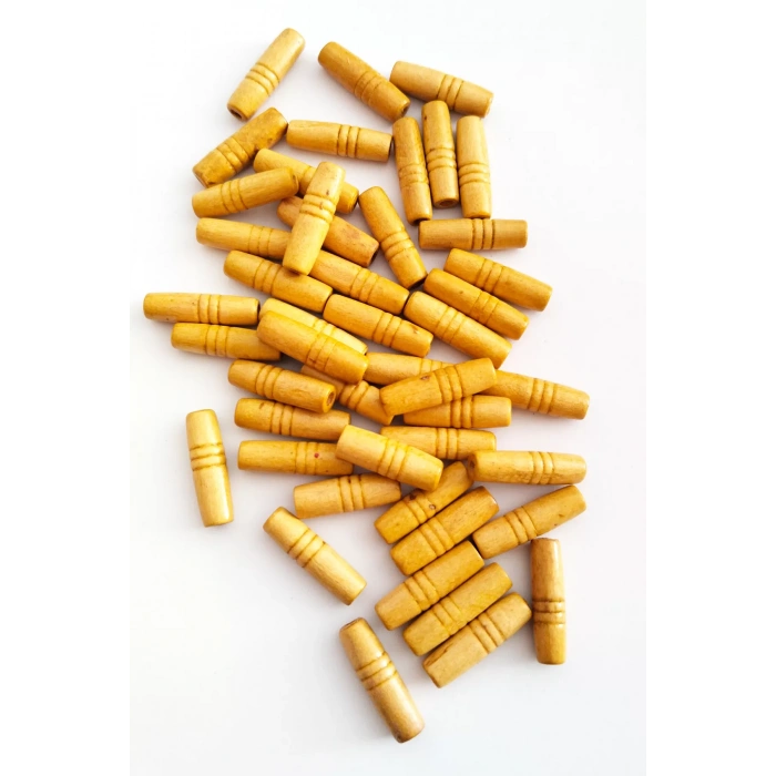 LitaeTrend 100 Gr (225 Adet) Ahşap Boncuk 25 mm boy x 10 mm en Doğal Ahşap Makrome El İşi Çanta