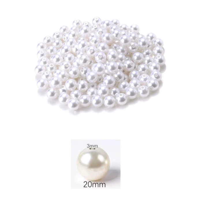 LitaeTrend 100 gram 20mm Beyaz Renk Plastik İnci Boncuk Çanta ve Takı Yapım Boncuğu (~20 adet)