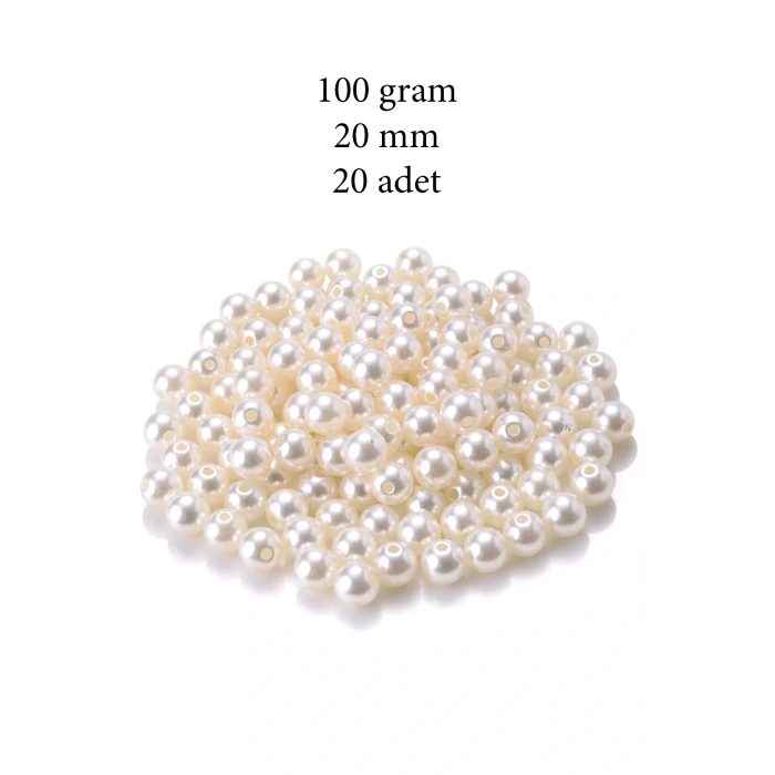 LitaeTrend 100 gram 20mm Krem Renk Plastik İnci Boncuk Çanta ve Takı Yapım Boncuğu (~20 adet)