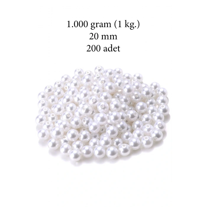 LitaeTrend 1.000 gram (1 kg.) 20mm Beyaz Renk Plastik İnci Boncuk Çanta ve Takı Yapım Boncuğu (~200 adet)
