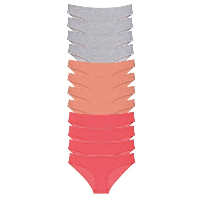 LitaeTrend 12 adet Süper Eko Set Likralı Kadın Slip Külot Gri Pudra Fuşya