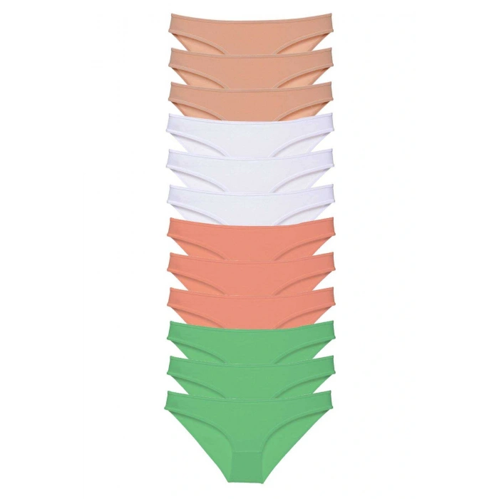 LitaeTrend 12 adet Süper Eko Set Likralı Kadın Slip Külot Ten Beyaz Pudra Yeşil