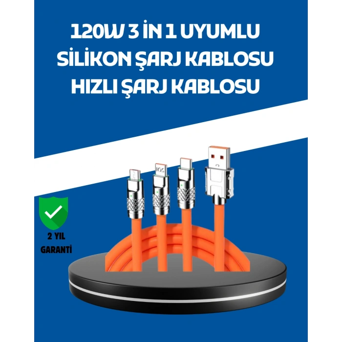 LitaeTrend 120W Şarj Destekli 3’ü 1 Arada Çoklu Şarj Kablosu – 1.2 Metre