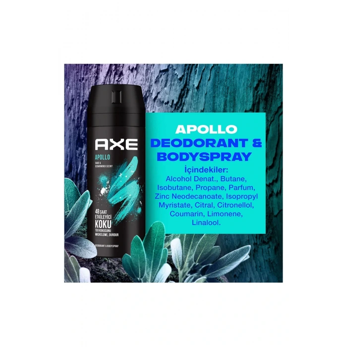 LitaeTrend 2 Adet Axe Erkek Sprey Deodorant Apollo 48 Saat Etkileyici Koku Vücut Spreyi 150 ml