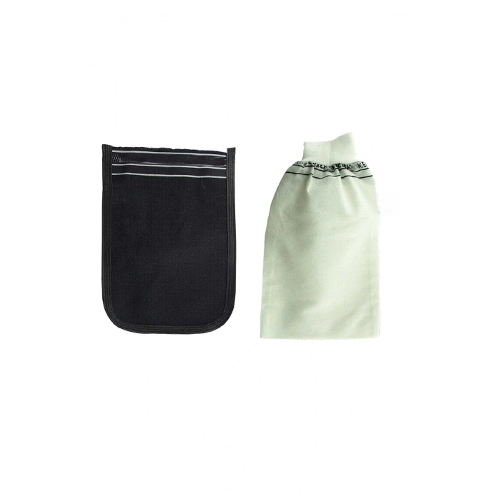 LitaeTrend 2 Adet Kalın Siyah ve Beyaz Hamam Kesesi 25x17 Cm