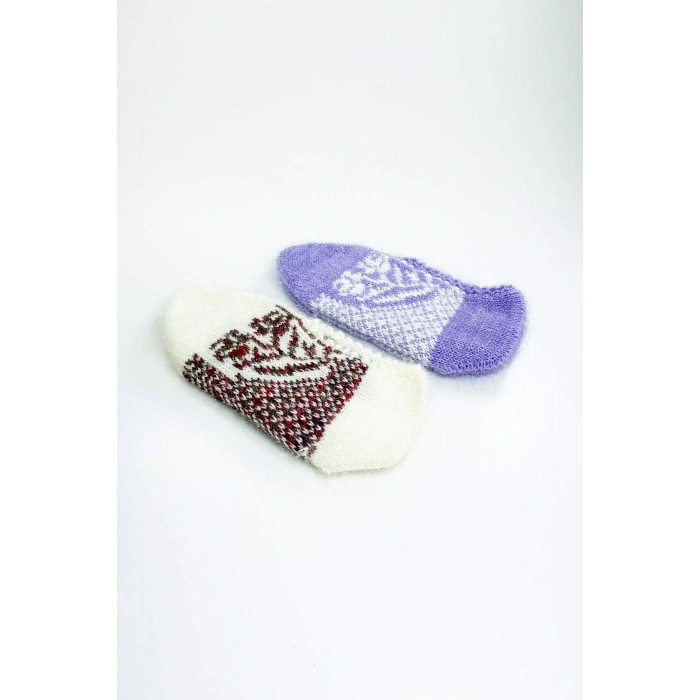 LitaeTrend 2 Çift El Örgüsü Kışlık Şık Kadın Yün Patik Set 1