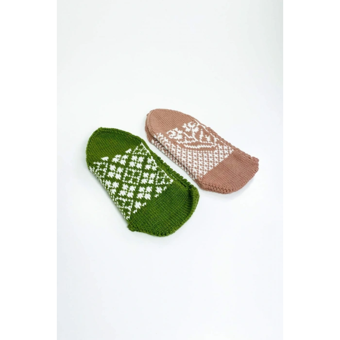 LitaeTrend 2 Çift El Örgüsü Kışlık Şık Kadın Yün Patik Set 9