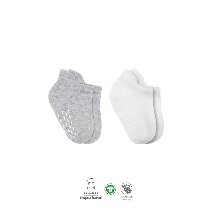 LitaeTrend 2li Sneakers Kaymaz Basic Penye Çorap Bs20103 Gri Beyaz