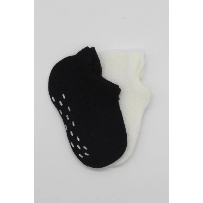 LitaeTrend 2li Sneakers Kaymaz Basic Penye Çorap Bs20103 Siyah Ekru