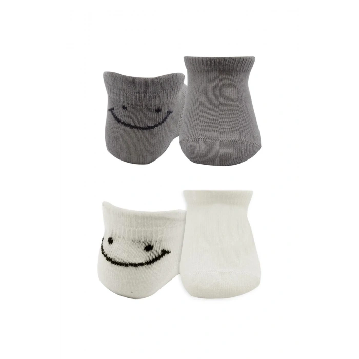 LitaeTrend 2li Sneakers Smile Penye Çorap Bs20106 Gri Ekru