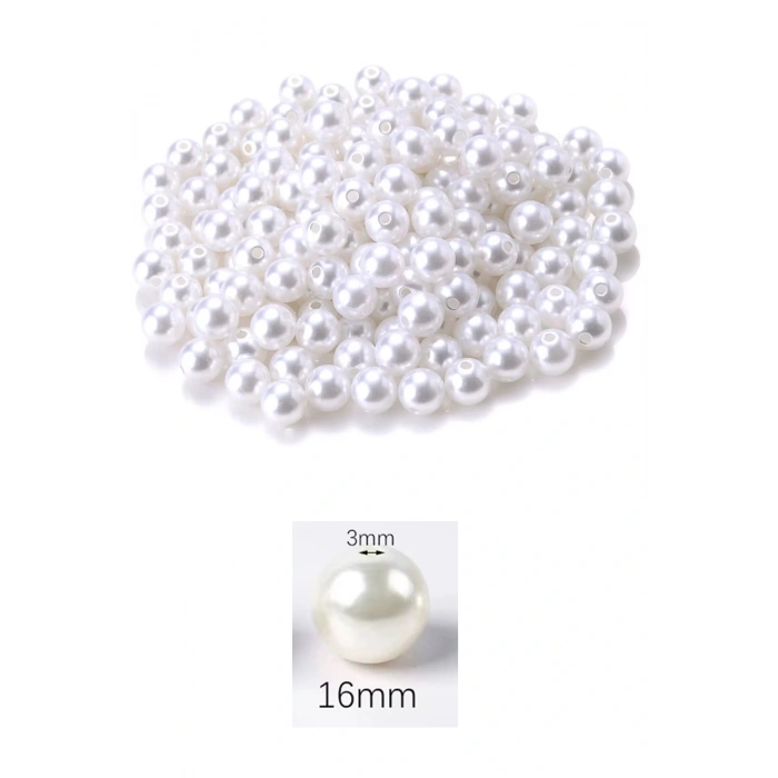 LitaeTrend 250 gram 16mm Beyaz Renk Plastik İnci Boncuk Çanta ve Takı Yapım Boncuğu (~85 adet)