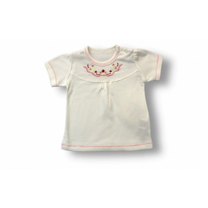 LitaeTrend 3-6 6-9 9-12 12-18 Ay Anadolu Çiçeği Nakışlı Kısa Kollu Sweatli 2li Kız Bebek Takımı Pembe