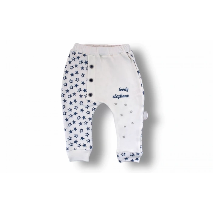 LitaeTrend 3-6 6-9 9-12 Ay Kutup Yıldızı Nakışlı Bandajlı Uzun Kollu Zıbınlı 3lü Erkek Bebek Takımı Ekru