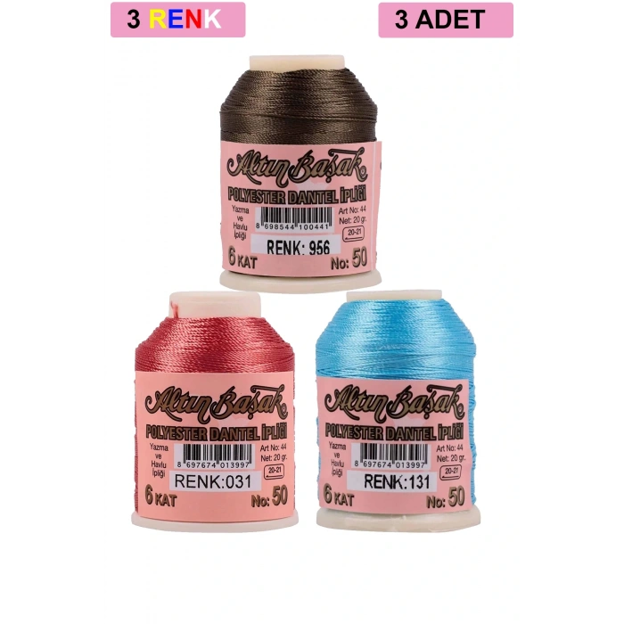 LitaeTrend 3 Adet Altınbaşak Oya ve Dantel İpi 20 gr - Royaleks - No: 031 - 131 - 956