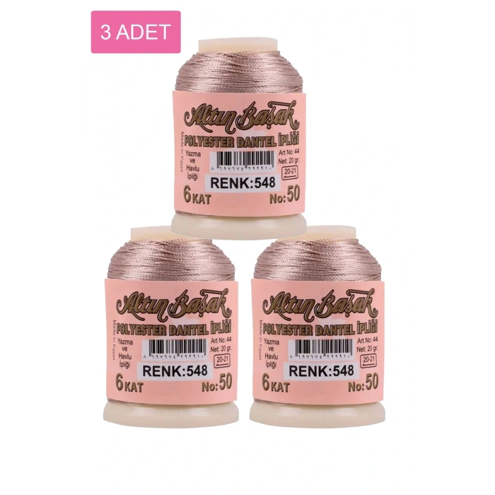 LitaeTrend 3 Adet Altınbaşak Oya ve Dantel İpi 20 gr - Royaleks - No: 548