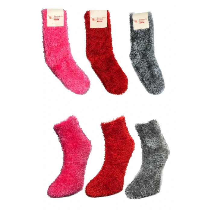 LitaeTrend 3 Adet Dikişsiz Tüylü Sıcak Tutan Ev Çorabı