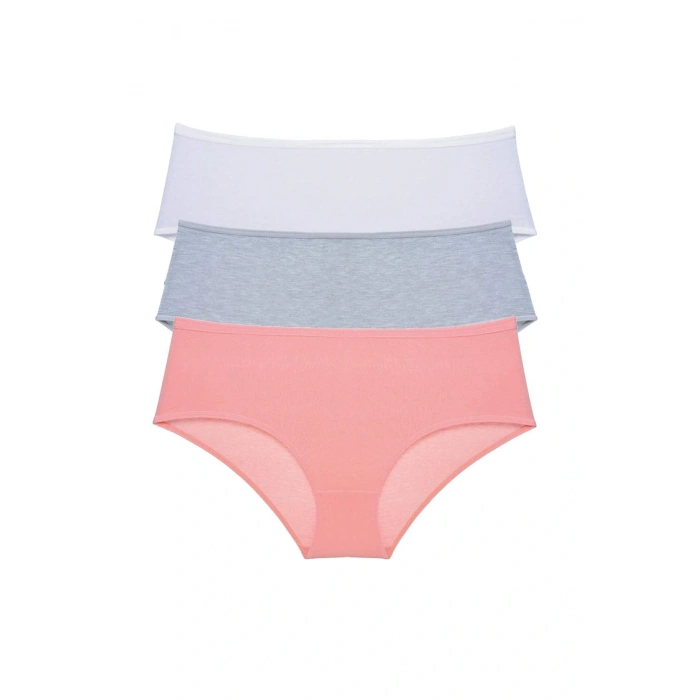 LitaeTrend 3 Adet Kadın Yüksek Bel Bato Külot Beyaz Gri Pudra