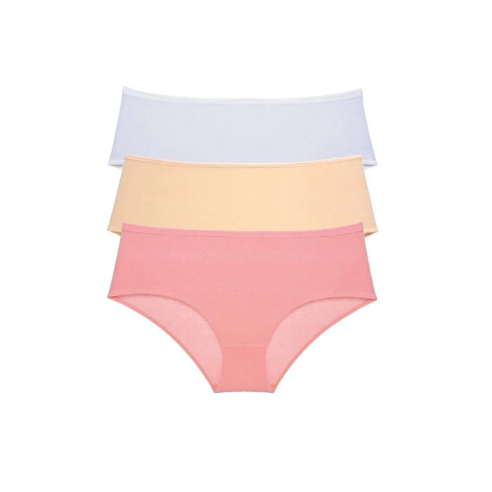 LitaeTrend 3 Adet Kadın Yüksek Bel Bato Külot Beyaz Ten Pudra