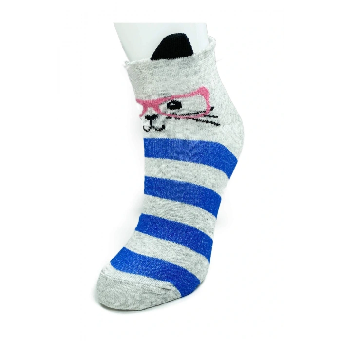 LitaeTrend 3 Çift Kedi Temalı 3 Boyut Kulaklı Pamuklu Esnek Kadın Bilek Çorap