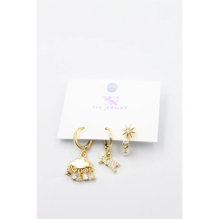 HERŞEYTREND 3lü Bulut Küpe - Altın