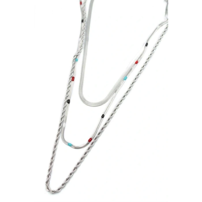 LitaeTrend 3lü Çelik Kolye - Gümüş