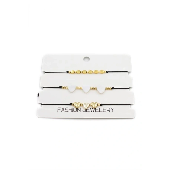 HERŞEYTREND 3Lü Kalp İp Bileklik - Altın