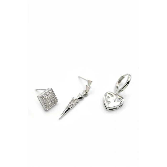 LitaeTrend 3lü Kalp Küpe - Gümüş