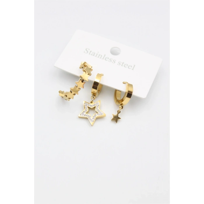 HERŞEYTREND 3lü Yıldız Küpe - Altın