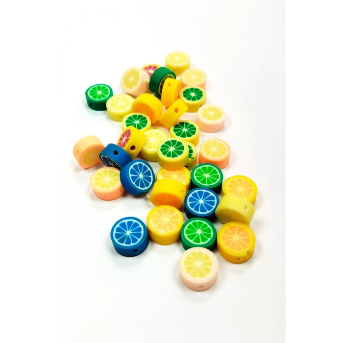 LitaeTrend 30 Adet 10 mm Polimer Kil Fimo Boncuk Takı Bileklik + 1 Metre Lastikli Misina Hediye - Renkli Limon