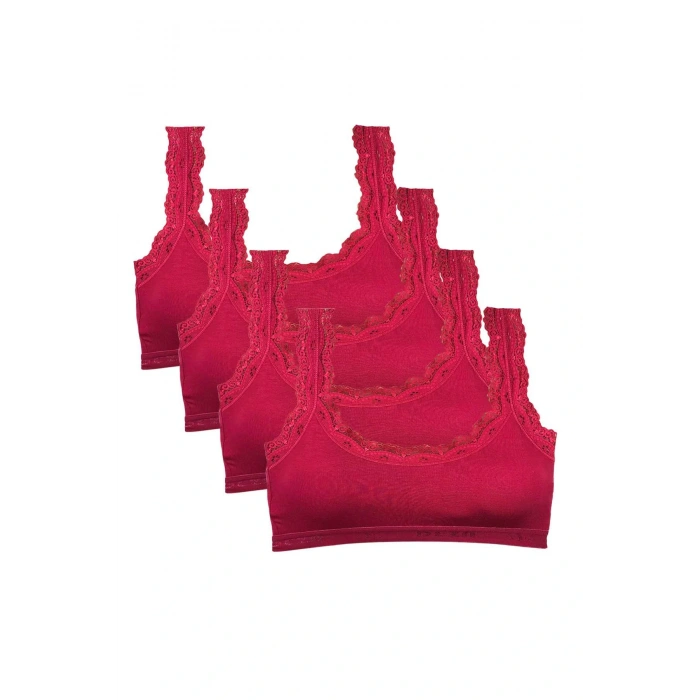 HERŞEYTREND 4 Adet Dantel Nakış İşlemeli Pedli Bambu Kadın Büstiyer Bordo