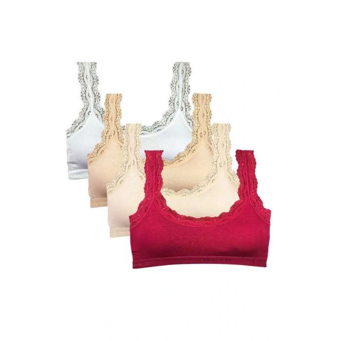 HERŞEYTREND 4 Adet Dantel Nakış İşlemeli Pedli Bambu Kadın Büstiyer Set