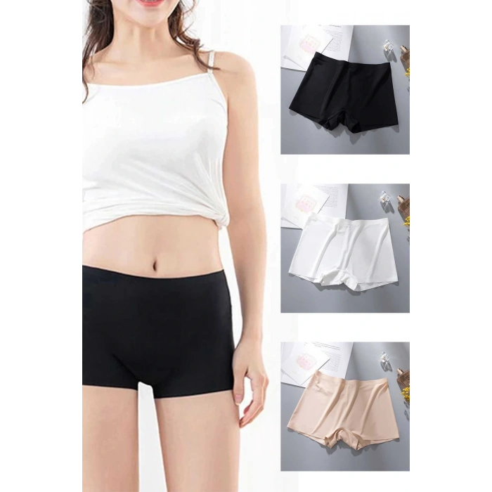 LitaeTrend 4 Adet Kadın Dikişsiz Görünmez İz Yapmaz Mini Şort Boxer Siyah Beyaz Ten
