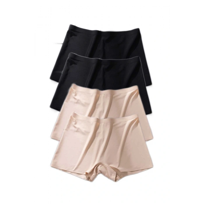 LitaeTrend 4 Adet Kadın Dikişsiz Görünmez İz Yapmaz Mini Şort Boxer Siyah Ten