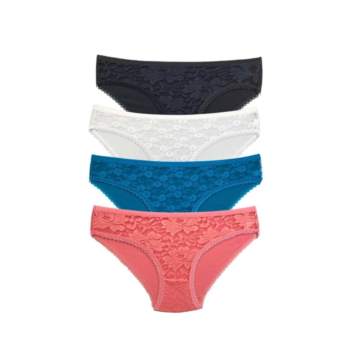 LitaeTrend 4 Adet Önü Dantelli Transparan Kadın Slip Külot S149