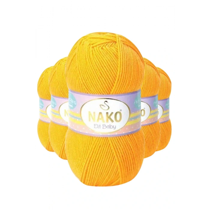 LitaeTrend 5 Adet Elite Baby El Örgü İpi Tüylenmeyen Bebek Yünü Koyu Sarı 4674
