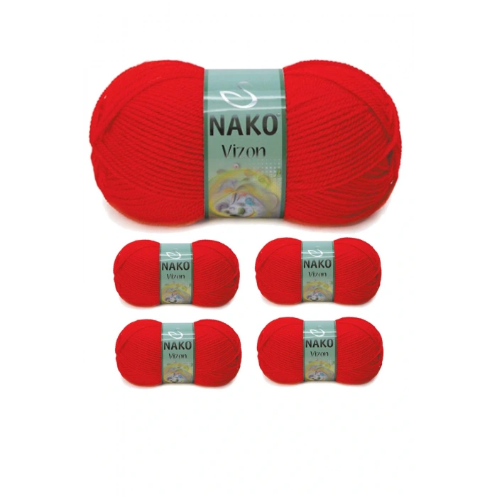 LitaeTrend 5 Adet Vizon Premium Akrilik El Örgü İpi Yünü Renk No:207 Alev Kırmızı