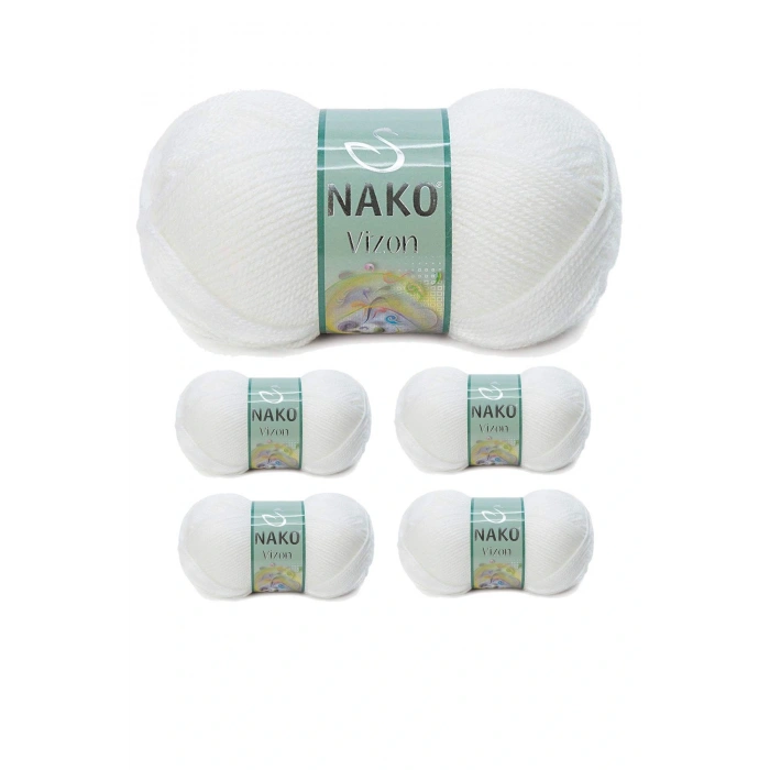 LitaeTrend 5 Adet Vizon Premium Akrilik El Örgü İpi Yünü Renk No:208 Beyaz