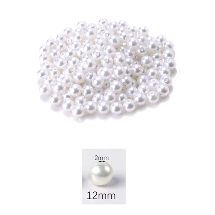 LitaeTrend 50 gram 12mm Beyaz Renk Plastik İnci Boncuk Çanta ve Takı Yapım Boncuğu (~40 adet)
