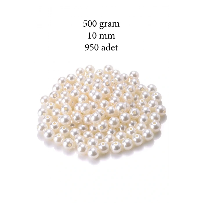 LitaeTrend 500 gram 10mm Krem Renk Plastik İnci Boncuk Çanta ve Takı Yapım Boncuğu (~950 adet)