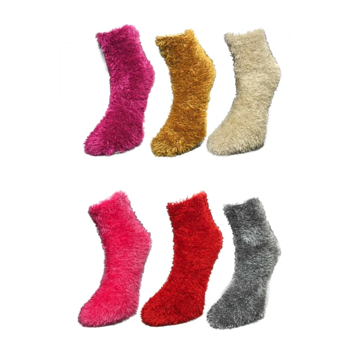 LitaeTrend 6 Adet Dikişsiz Tüylü Sıcak Tutan Ev Çorabı