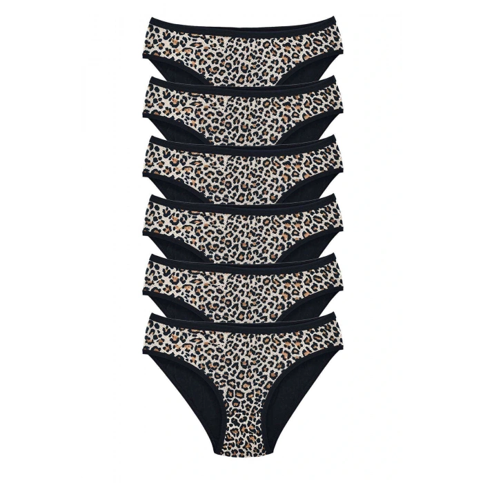 LitaeTrend 6 Adet Leopar Desenli Likralı Yumuşak Dokulu Kadın Slip Külot